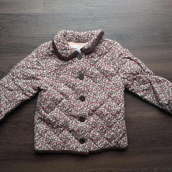 Janie and Jack Other - Janie and Jack Pink Floral with Brown Corduroy Trim Quilted Jacket 12-24 months